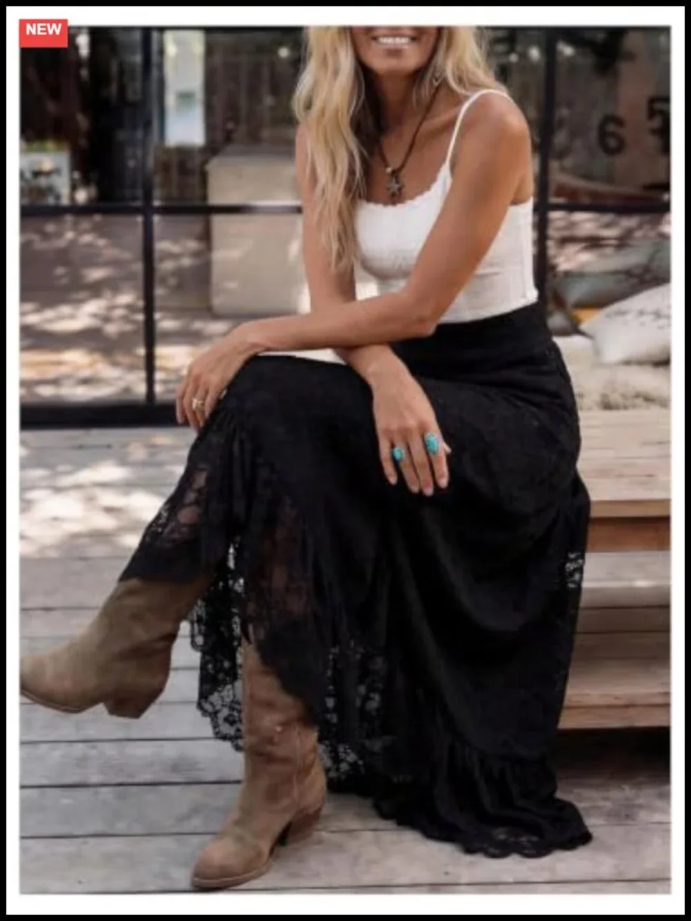 Boho Lace Asymmetrical Maxi Skirt | High Waisted Flowy Western Skirt